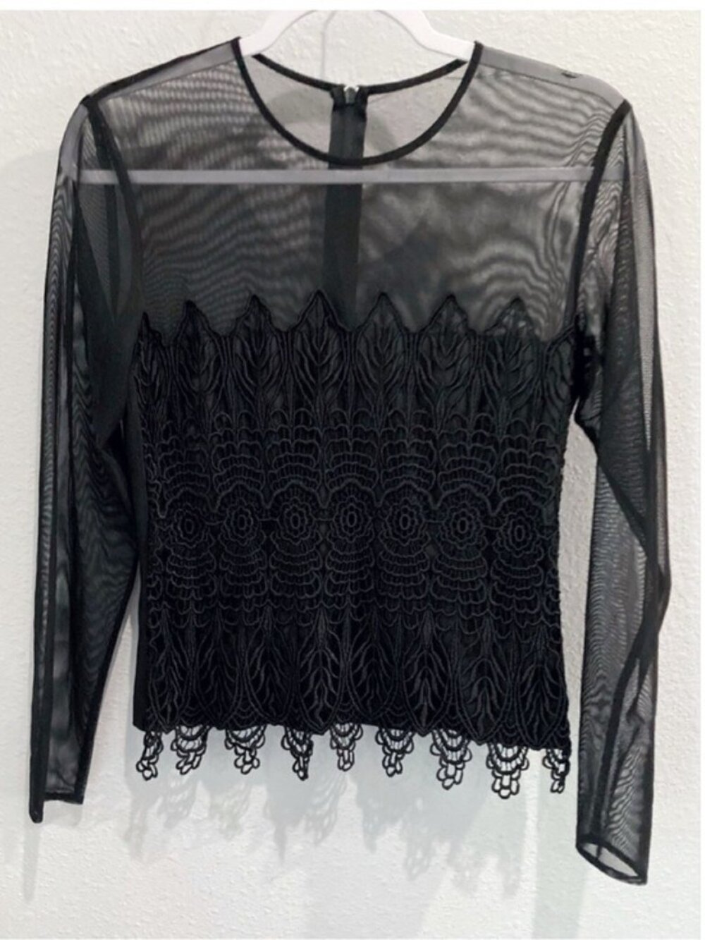 Vintage Mesh Lace Black Top Whimsigoth Long Sleeve Feminine
